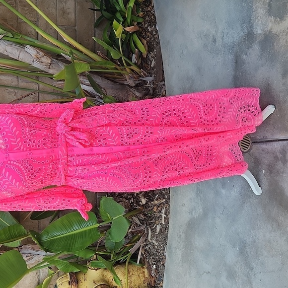 Lilly Pulitzer Amrita Maxi Shirt Dress Hot pink eyelet size 00 010634 - Picture 5 of 12